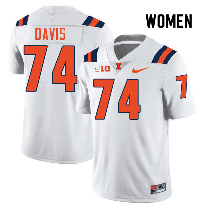 Women #74 J.C. Davis Illinois Fighting Illini College Football Jerseys Stitched-White